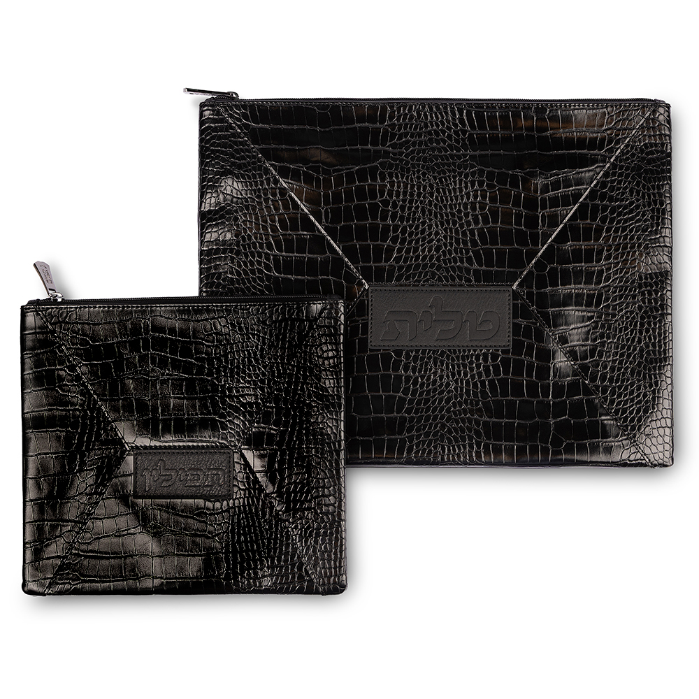 Leatherette Tallit - Tefillin Set 36*29 cm - Black