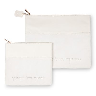 טלית ותפילין מעור סינטטי 36*30 ס"מ - לבן