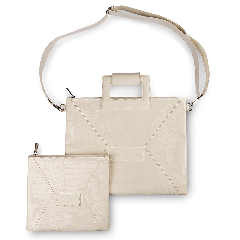 Faux Leather Tallit - Tefillin Set 36*29 cm - White
