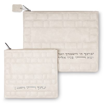 טלית ותפילין מעור סינטטי - סט עם אותיות כסף מודפסות 36*29 ס"מ