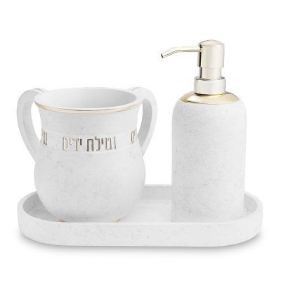 Polymer Set of Washing Cup & Soap Dispenser & Tray